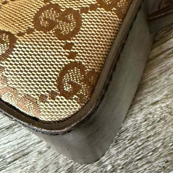 EUC Gucci Vintage Beige and Dark Brown Canvas and Leather Signature Tote Bag - Picture 7 of 12